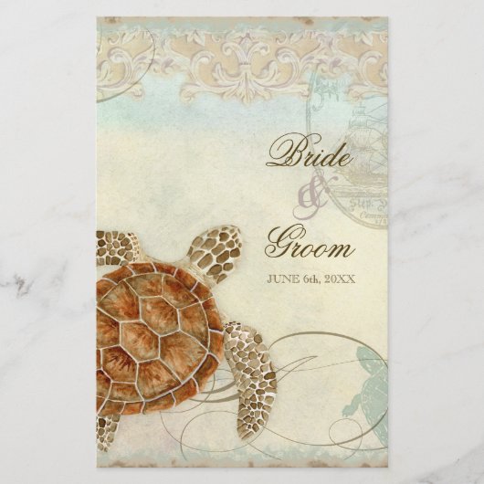 Papier Sea Turtle Modern Coastal Ocean Beach Swirls (Devant)