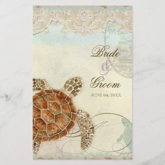 Papier Sea Turtle Modern Coastal Ocean Beach Swirls (Dos)