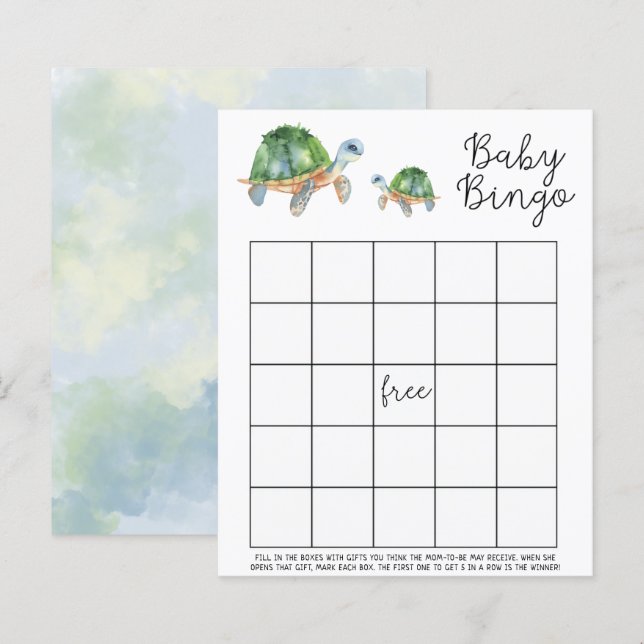 Papier Sea Watercolor Turtles - Baby shower jeu de bingo (Devant / Derrière)