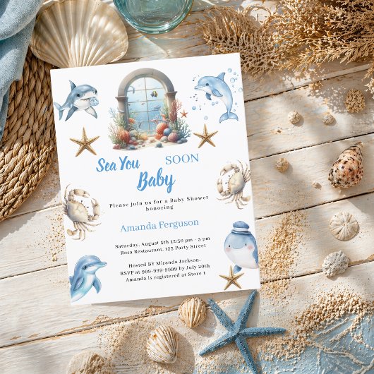 Papier Sea You Soon ocean animals Baby Shower invitation