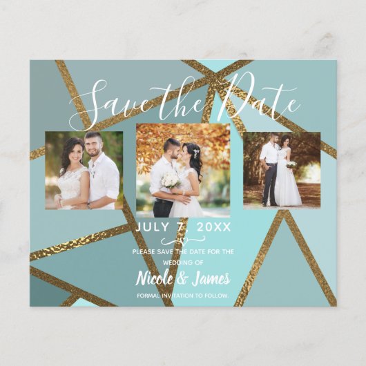 Papier Seafoam Turquoise bronze moderne mariage Enregistr (Devant)