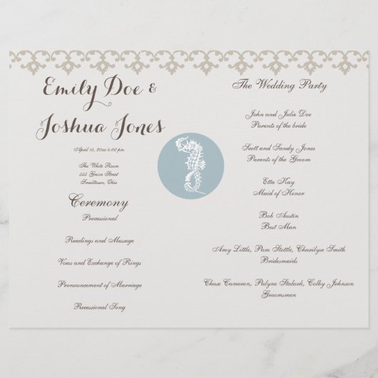 Papier Seahorse Bleu Classique Nautique Élégant (Dos)