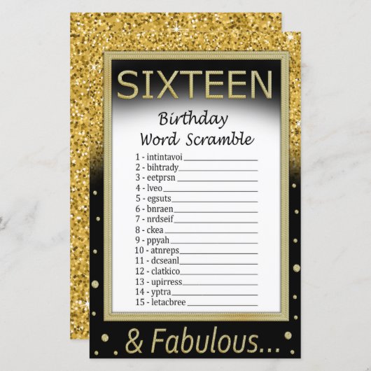 Papier Seize Anniversaire Mot Scramble Jeu (Devant / Derrière)