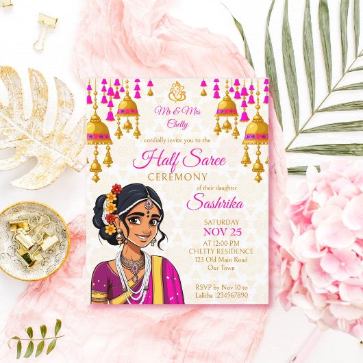 Papier Semi-Saree cérémonie budget invitation mignonne fi