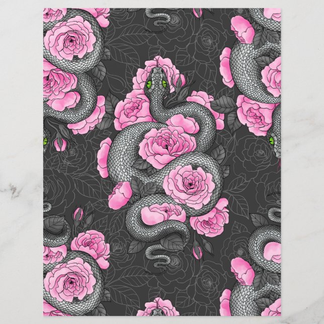 Papier Serpents et roses roses (Devant)