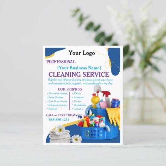 Papier Service de nettoyage de maison moderne bleu Modifi (Debout devant)