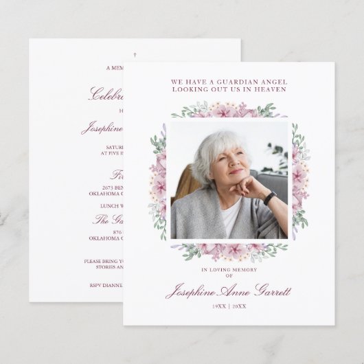 Papier Service de souvenir de photos funéraires roses Che (Devant / Derrière)