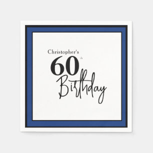 Papier Serviette de 60e anniversaire moderne en noir bleu