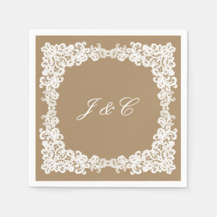 Papier Serviette de cocktail en dentelle brun et blanc Bu