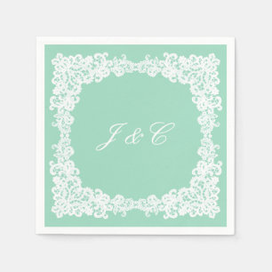 Papier Serviette de cocktail en dentelle verte et blanche