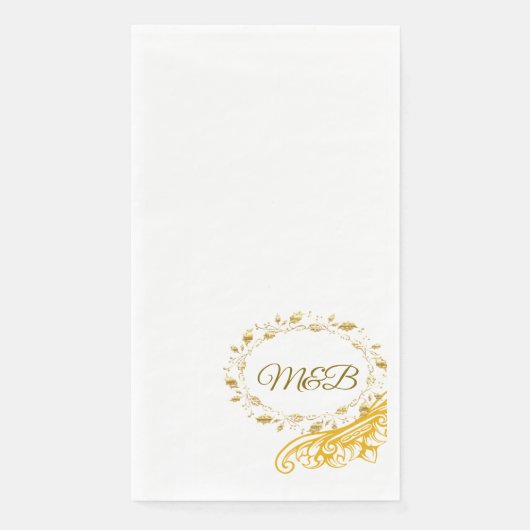 Papier Serviette de mariage à monogramme en or élégant –  (Devant)