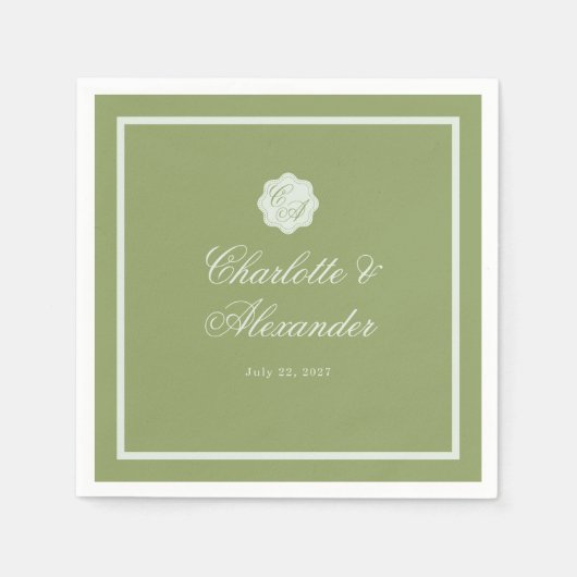 Papier Serviette de mariage en calligraphie verte mousse (Devant)