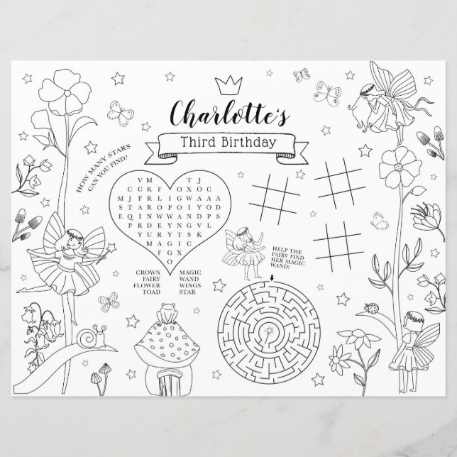 Papier Set de table de coloration Fairy Birthday Party (Devant)