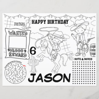 Papier Sets de table d'anniversaire Cowboy, fiche d'activ