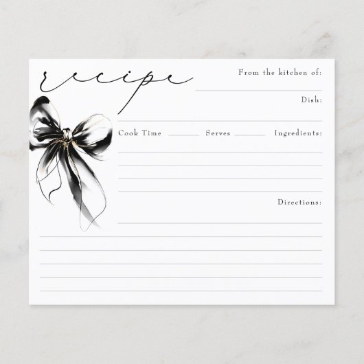 Papier She's Tying the Knot Black Bow Bridal Recipe Card (Devant)