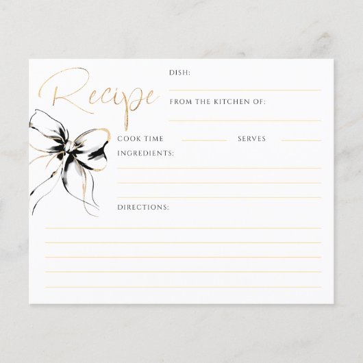Papier She's Tying the Knot Black Bow Bridal Recipe Card (Devant)