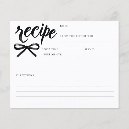 Papier She's Tying the Knot Black Bow Bridal Recipe Card (Devant)