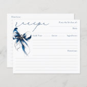 Papier She's Tying the Knot Blue Bow Bridal Recipe Card (Devant / Derrière)