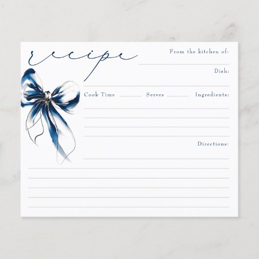 Papier She's Tying the Knot Blue Bow Bridal Recipe Card (Devant)