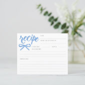 Papier She's Tying the Knot Blue Bow Bridal Recipe Card (Debout devant)