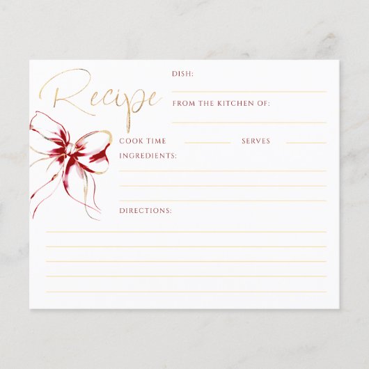 Papier She's Tying the Knot Red Bow Bridal Recipe Card (Devant)