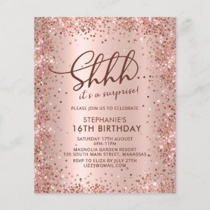Papier Shhh Surprise Rose Gold Sweet 16 Anniversaire Invi