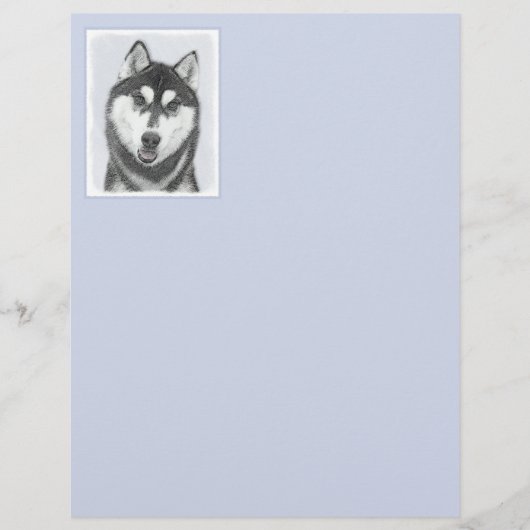 Papier Sibérie Husky (noir et blanc) Peinture Chien Art (Devant)
