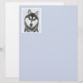 Papier Sibérie Husky (noir et blanc) Peinture Chien Art (Devant / Derrière)