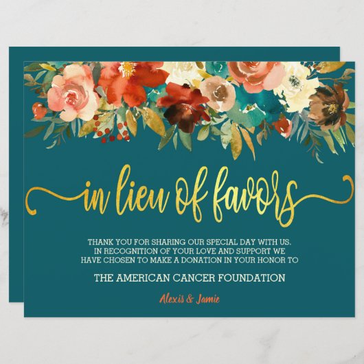 Papier Signal en remplacement de Faveurs - Mariage Turquo (Devant / Derrière)