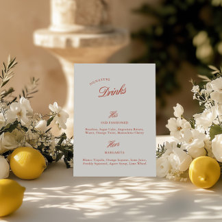 Papier Signature Boissons Vintage Rouge et ivoire Mariage