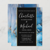 Papier Signature du budget Script Agate bleu Invitation d (Devant / Derrière)