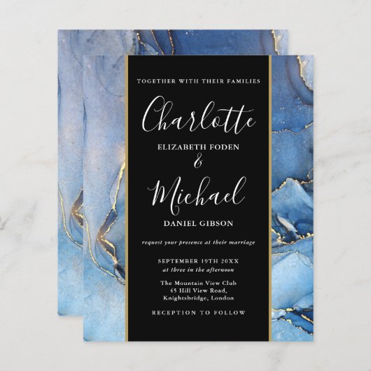 Papier Signature du budget Script Agate bleu Invitation d (Devant / Derrière)