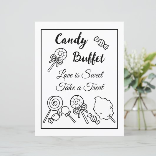 Papier SIGNE Mariage de buffet de bonbons noir et blanc (Debout devant)