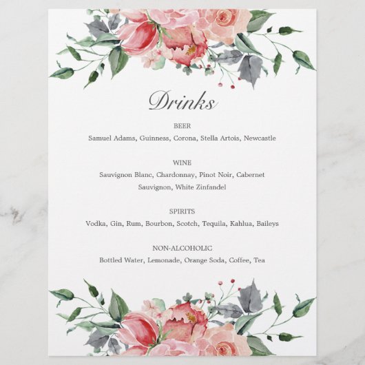 Papier SIGNE Mariage Elizabeth Pink Floral Boissons (Devant)