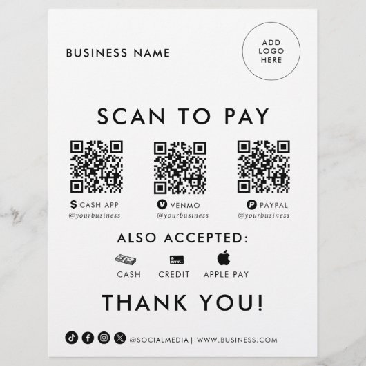 Papier Signe moderne simple formel élégant QR Scan to Pay (Devant)