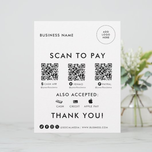 Papier Signe moderne simple formel élégant QR Scan to Pay (Debout devant)