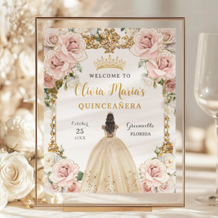 Papier Signe Quinceañera de Champagne Florale Rose Budget