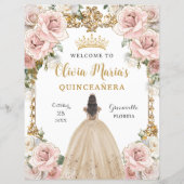 Papier Signe Quinceañera de Champagne Florale Rose Budget (Devant)