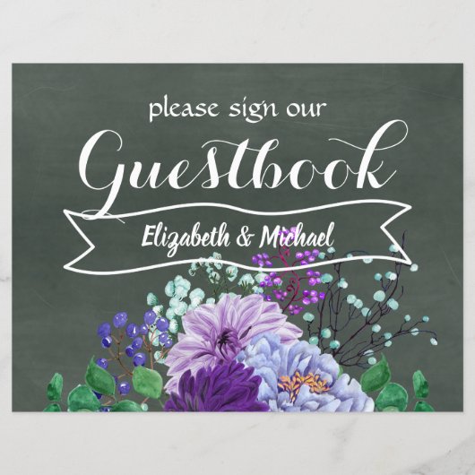 Papier Signes de mariage personnalisés Chalkboard Purple  (Devant)