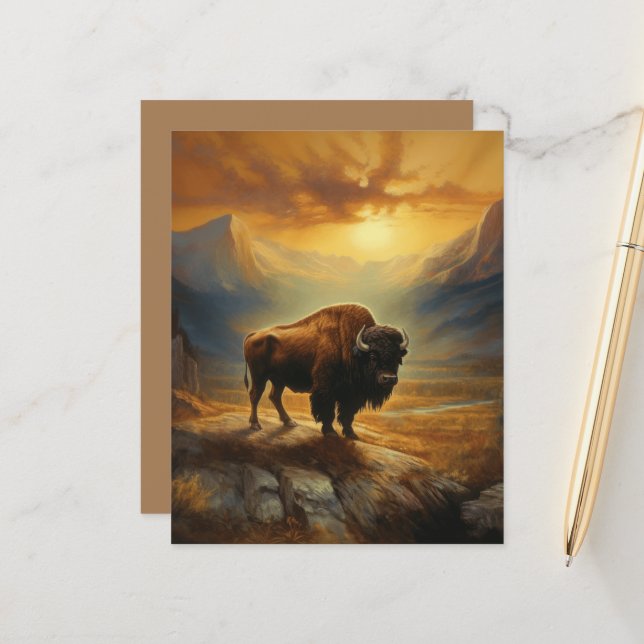 Papier Silhouette de Bison de Buffalo au Coucher du Solei (Devant/Arrière en situation)
