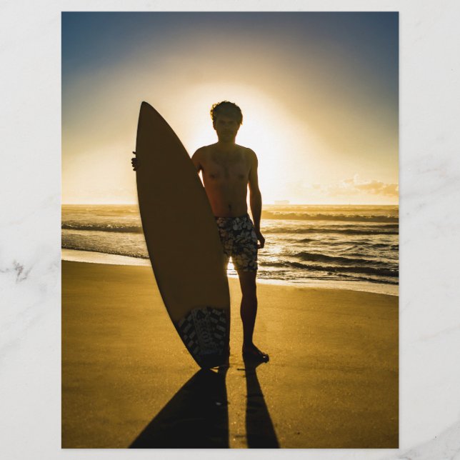 Papier Silhouette surfeuse au lever du soleil (Devant)