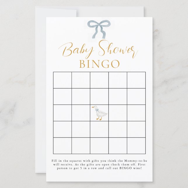 Papier Silly Goose Blue Gingham Baby Shower Bingo Game  (Devant)