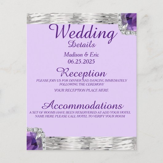 Papier Silver Foil Purple Amethyst Mariage Détail (Devant)