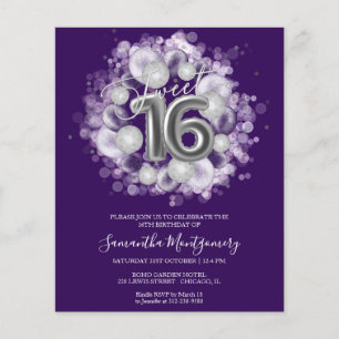 Papier Silver Foil Sweet 16 Ballons Budget Invitation