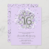 Papier Silver Foil Sweet 16 Ballons Budget Invitation (Devant / Derrière)