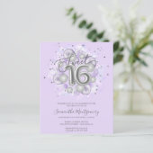 Papier Silver Foil Sweet 16 Ballons Budget Invitation (Debout devant)