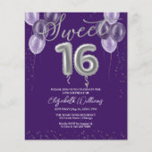 Papier Silver Foil Sweet 16 Ballons Invitations Budget (Devant)