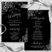 Papier Silver Frills Élégant Black Budget Wedding Program
