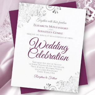 Papier Silver Lace Cassis White BUDGET Wedding Invitation