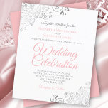 Papier Silver Lace Pink & White BUDGET Wedding Invitation<br><div class="desc">These affordable, budget friendly wedding invitations are the perfect choice for class, style, and beauty on a budget. The design features blush pink and gray text on a classic white background with ornate silver gray curls and swirls in the corners. The typography includes fancy script lettering for a style that...</div>